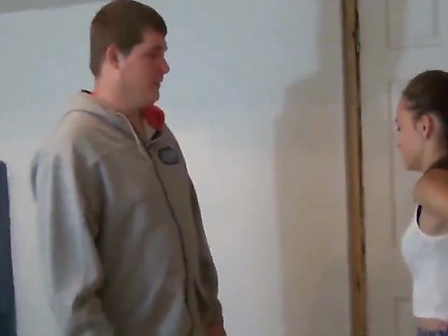 Fat guy fucks petite amateur teen in his room