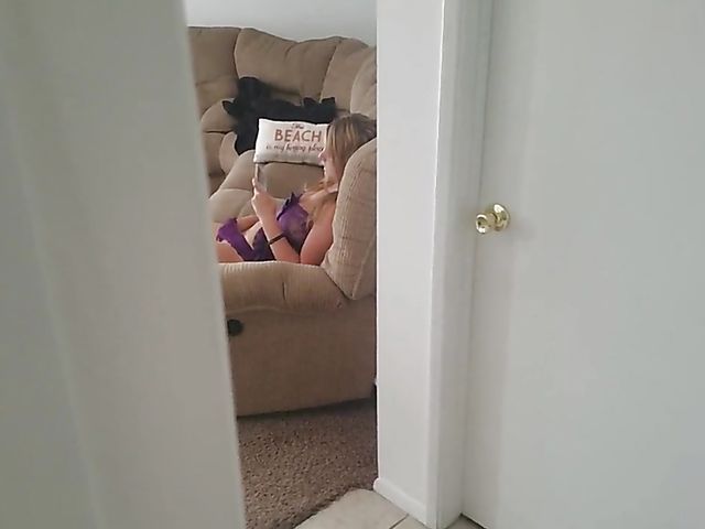 Doggy style creampie in purple lingerie after jerking off