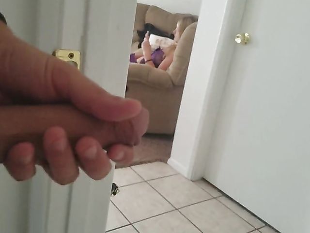 Doggy style creampie in purple lingerie after jerking off