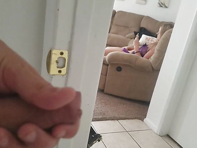 Doggy style creampie in purple lingerie after jerking off