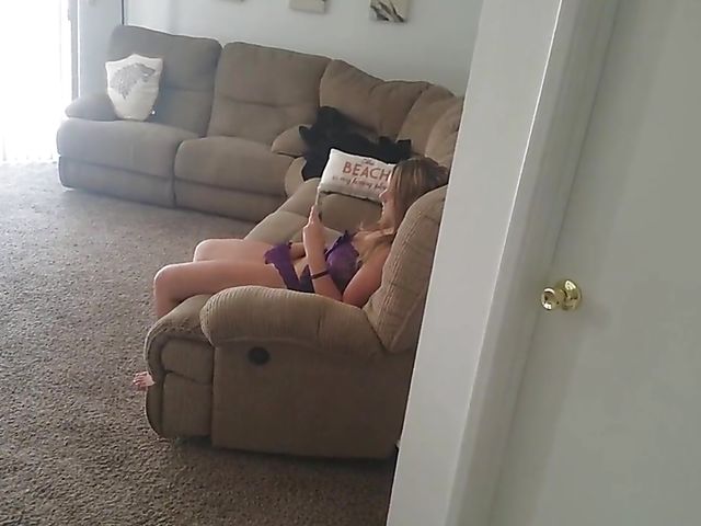 Doggy style creampie in purple lingerie after jerking off