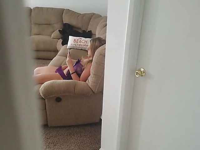 Doggy style creampie in purple lingerie after jerking off