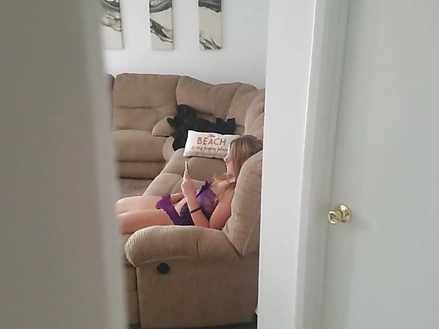 Doggy style creampie in purple lingerie after jerking off