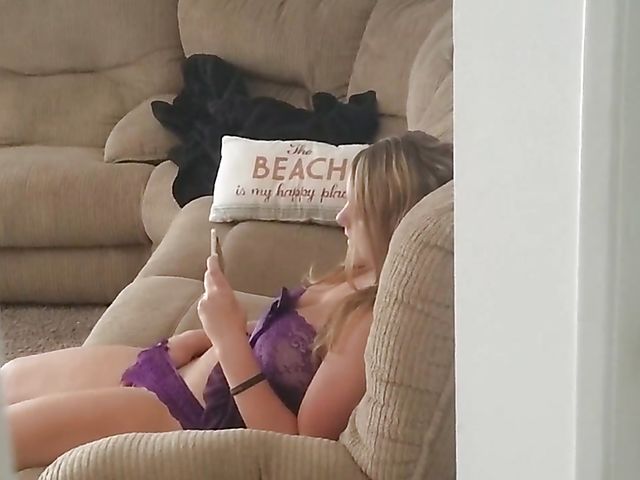 Doggy style creampie in purple lingerie after jerking off