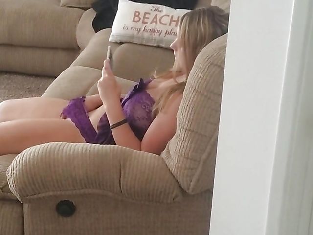 Doggy style creampie in purple lingerie after jerking off