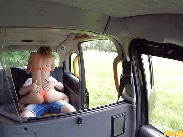 Slutty bikini girl Shona River in the backseat of the fake taxi
