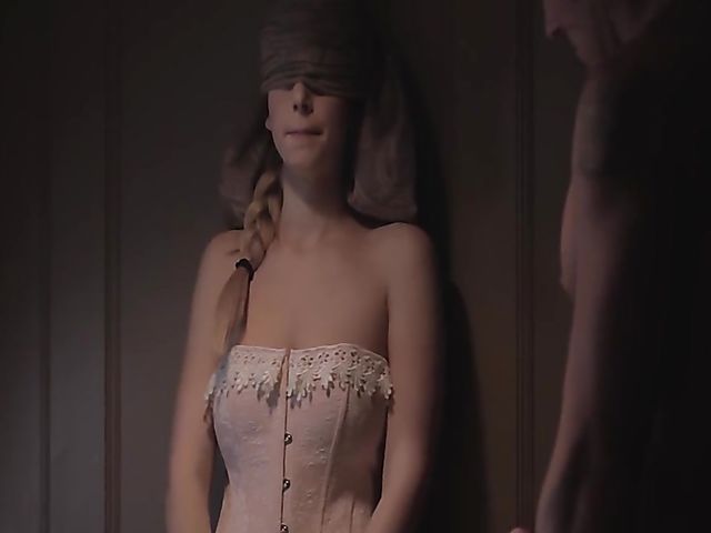 Blindfolded and handcuffed beauty Stella Cox is his perfect sex slave