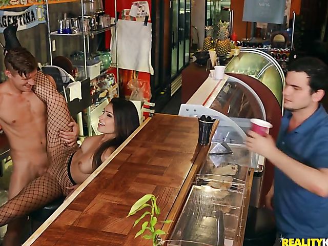 Ultra sexy latina barista in fishnets and boots Katana Kombat can't stop fucking