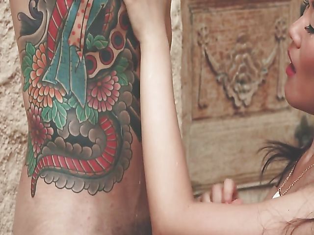 Male slave Juan gets his uncut cock stroked and sucked by sensual asian mistress Katana