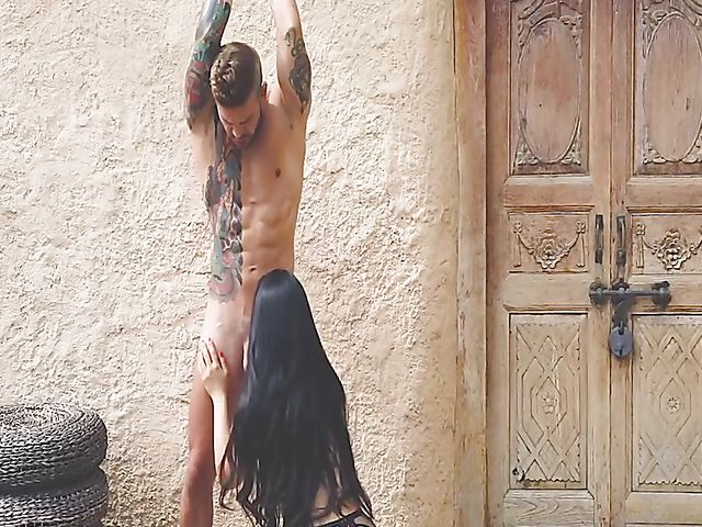 Male slave Juan gets his uncut cock stroked and sucked by sensual asian mistress Katana