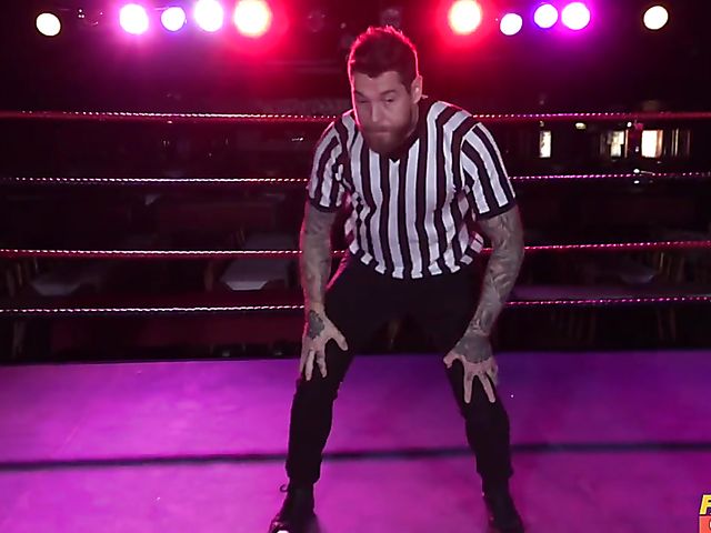 Referee fucks huge tits wrestler Skyler McKay in the ring