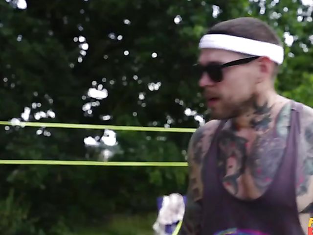 Victoria May and Marina Maya have an outdoor threesome with Dean Van Damme