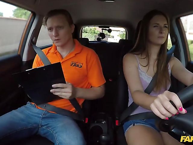 Jenifer Jane stops driving for car blowjob and fuck