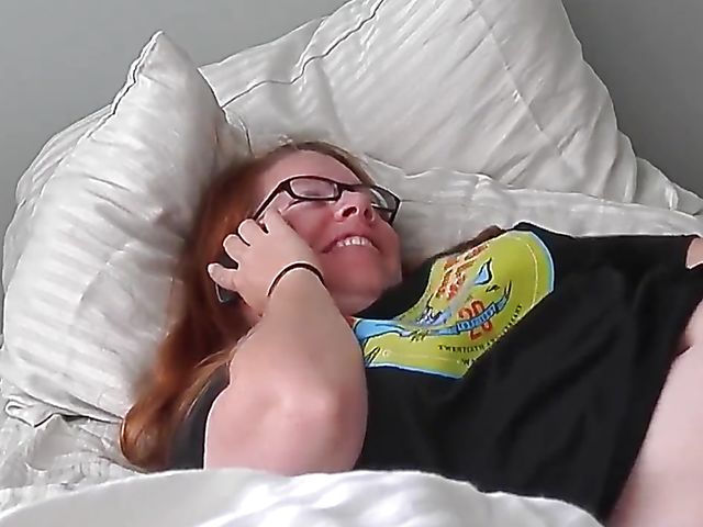 Fat old man masturbates to porn and then fucks that chubby redhead