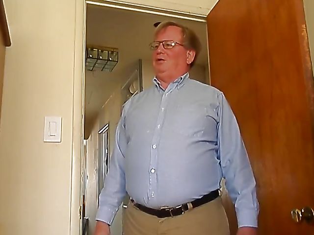 Fat old man masturbates to porn and then fucks that chubby redhead