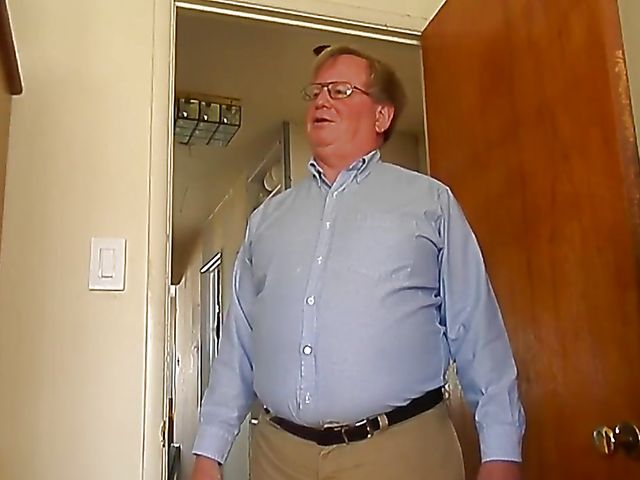 Fat old man masturbates to porn and then fucks that chubby redhead