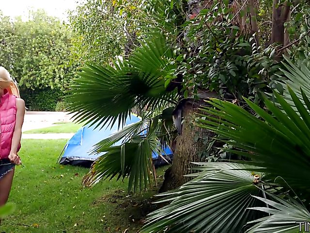 Tiny petite Kenzie Reeves fucks a fat cock outdoors while camping