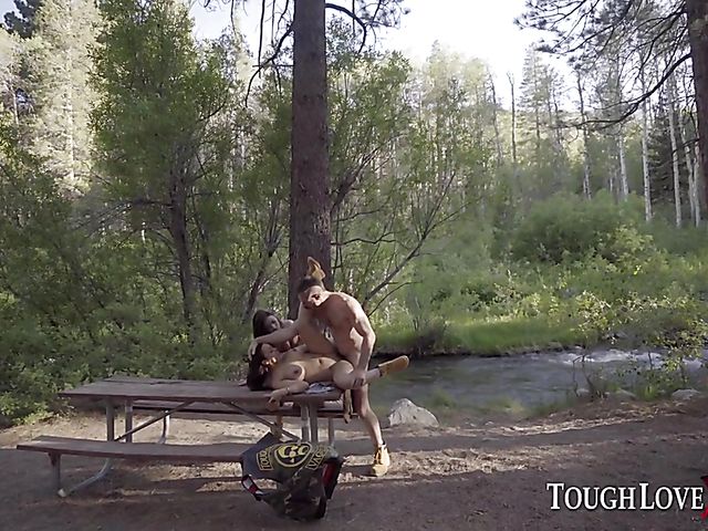 Hardcore outdoor threesome in the woods with chicks in boots Natalie Brooks and Luna Star