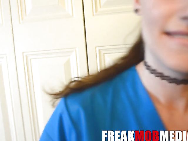 Black cock blowjob and black balls sucking with nurse Aria