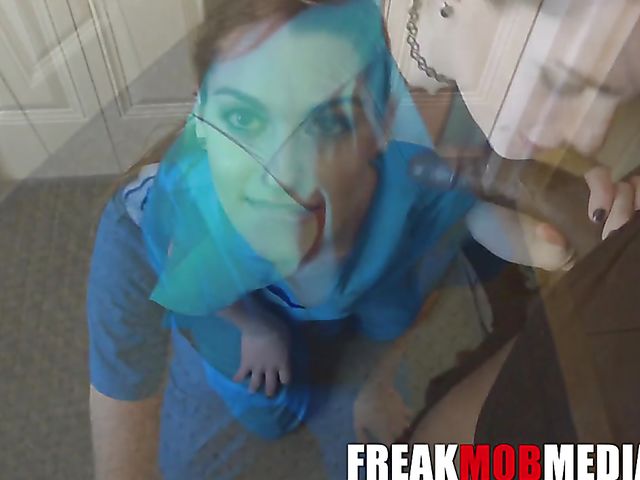 Black cock blowjob and black balls sucking with nurse Aria