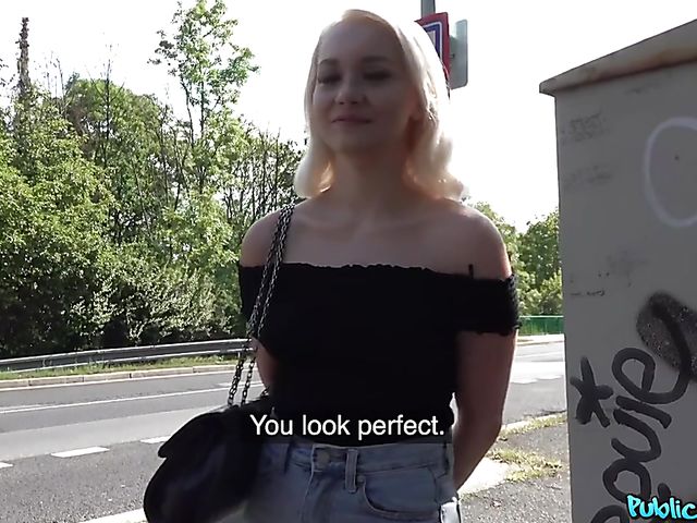 Sex and blowjob for money outdoors with blonde hottie Marilyn Sugar