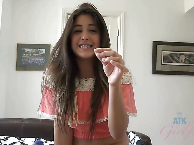 Girl with braces Natalie Monroe masturbates and gives a good hand job from your perspective
