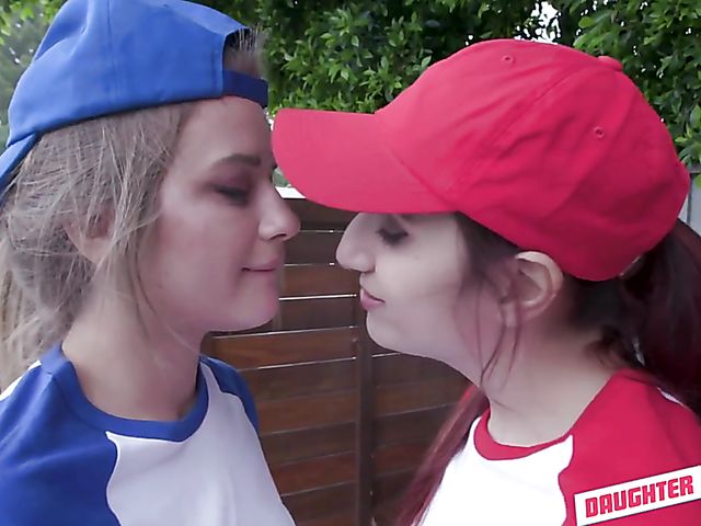 Old and young foursome after a softball game with hot daughters Taylor Blake and April Snow