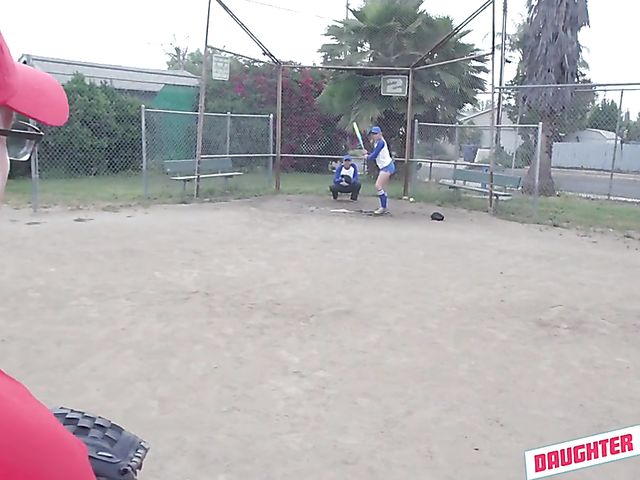 Old and young foursome after a softball game with hot daughters Taylor Blake and April Snow