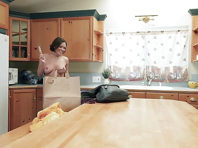 Creamy masturbation on the phone in the kitchen with MILF Krissy Lynn