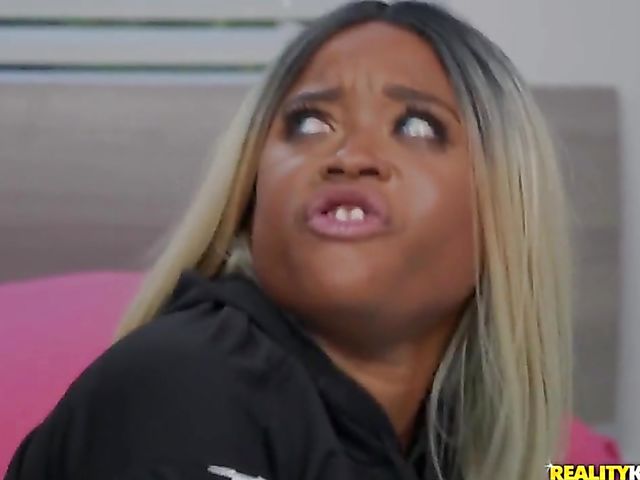 Big black booty babe in fishnets Nina Rivera takes a white sausage