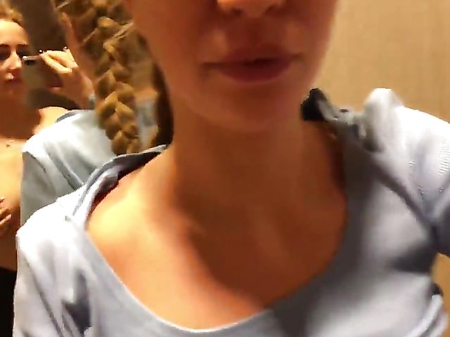 Amateur lesbians with juicy tits fuck toys in the dressing room