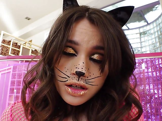 Exotic teen kitten in fishnets Liv Wild is hungry for man meat