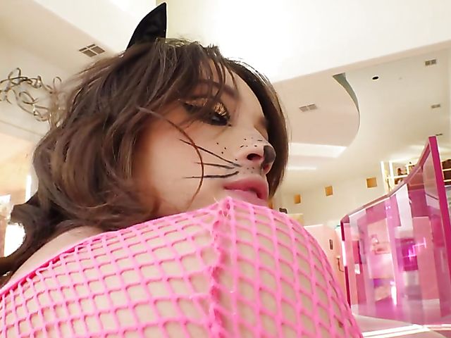 Exotic teen kitten in fishnets Liv Wild is hungry for man meat