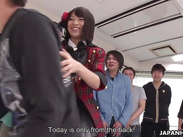 Japanese facesitting with cosplay girl Ruri Narumiya and dozens of lucky guys