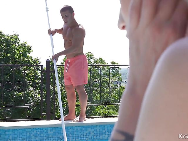 Poolside outdoor sex with flat chested girl Milena Devi 