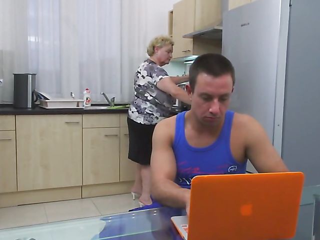 Fat granny Haline has sex with a horny boy in the kitchen