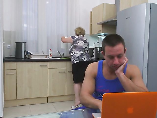 Fat granny Haline has sex with a horny boy in the kitchen