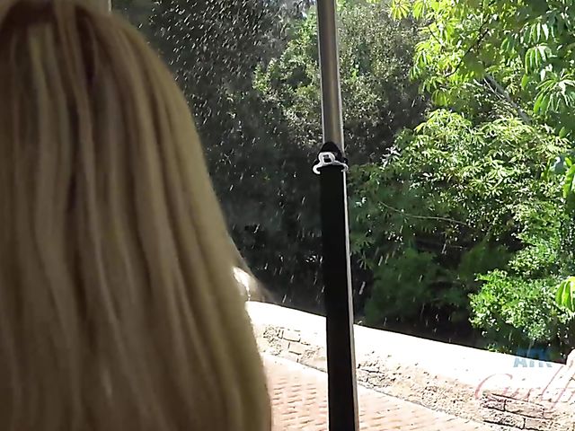 Blonde girlfriend Sky Pierce is proud of her tiny pussy and tits