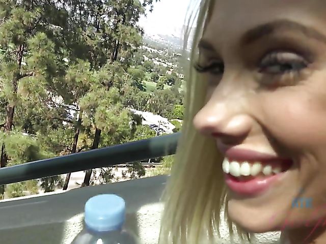 Blonde girlfriend Sky Pierce is proud of her tiny pussy and tits