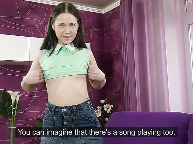 Russian virgin teen Adelyn Abbe fingers her bald pussy softly 