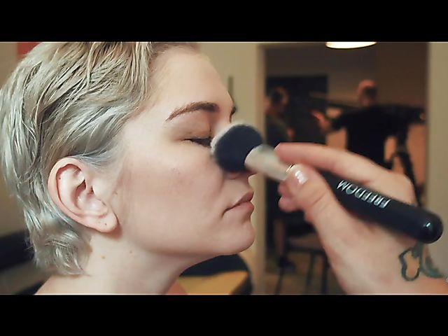 Behind the scenes of busty short hair blonde Skye Blue