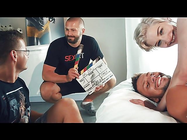 Behind the scenes of busty short hair blonde Skye Blue