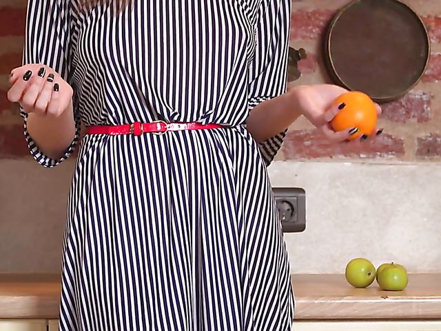 Nubiles solo with Milana M taking off her panties in the kitchen