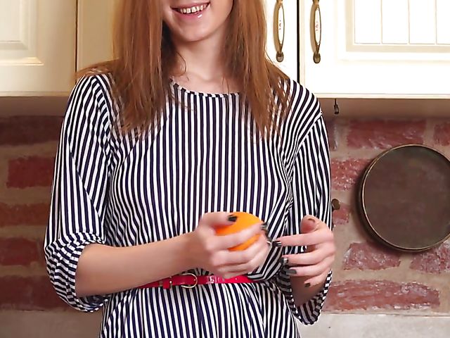 Nubiles solo with Milana M taking off her panties in the kitchen