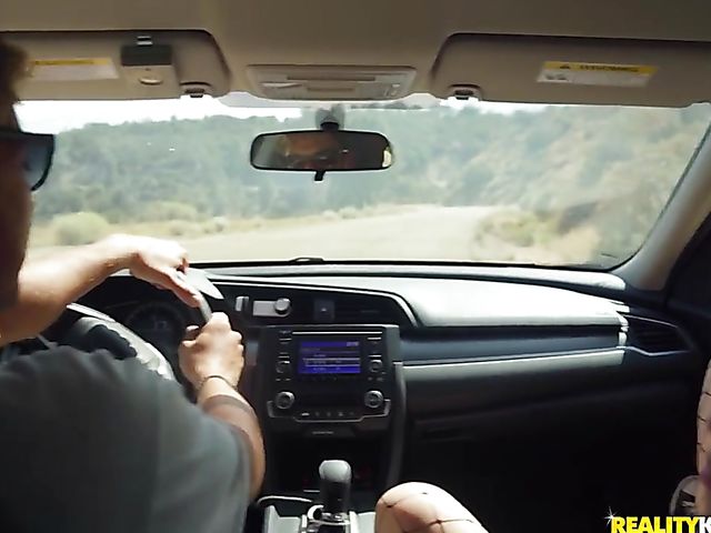 Blowjob driving car and outdoor fuck with teen in fishnets Aria Lee