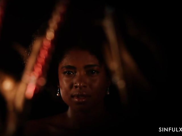 Interracial erotic sex with Luna Corazon getting her ebony pussy plowed in the dark
