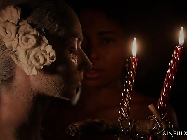 Interracial erotic sex with Luna Corazon getting her ebony pussy plowed in the dark