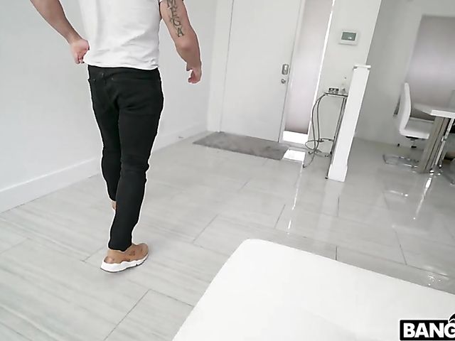 Curly haired petite brunette Jeni Angel gets a cock in her pussy