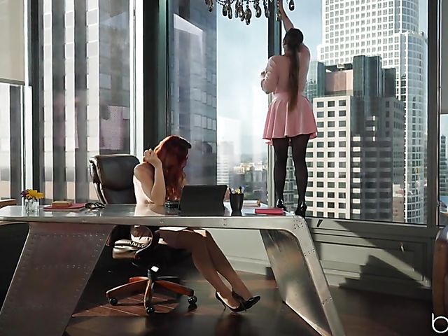 Lesbian office sex with Gia Derza and redhead Molly Stewart