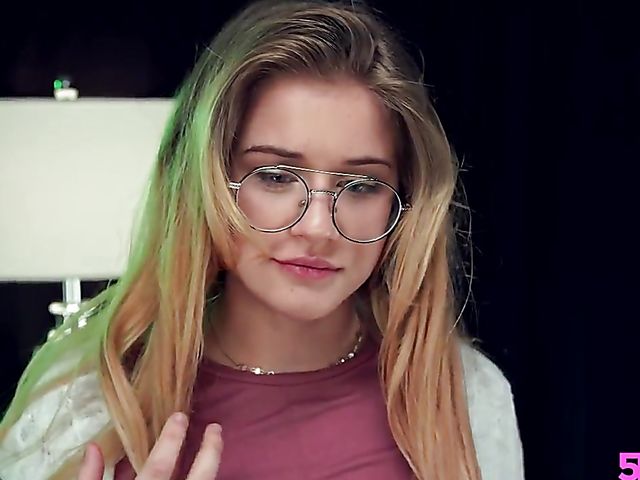 Glasses teen in leggings Taylor Blake gets railed